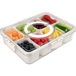 Divided Serving Tray with Lid and Handle, Portable Snack Containers Snackle Box Snack Tray with Lid, Veggie Tray Charcuterie Boxes Fruit Tray Candy Organizer (8 Compartments)