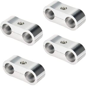 YXT 6AN Double-Hole Hose Separator Clamp, 3/8 Silver Fuel Line Mounting Clamp Fit for Fuel Line, Brake Line, Water Pipe, Gas Line - Pack of 4