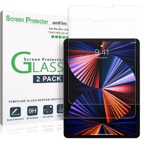 amFilm (2 Pack for iPad Pro 12.9 (2022, 2021, 2020, 2018) Glass Screen Protector for iPad Pro 12.9 inch, Tempered Glass, Ultra Sensitive, Face ID and Apple Pencil Compatible