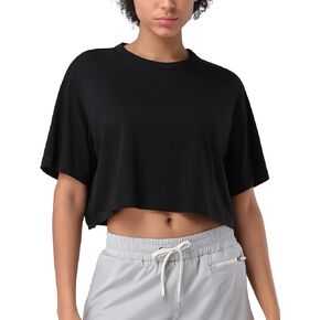 Pioneer Camp Workout Crop Tops for Women Short Sleeve Loose Fit T-Shirts Cropped Athletic Gym Running Yoga Boxy Basic Tee