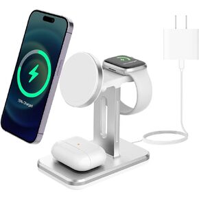 Wireless Charger 3 in 1 Charging Station Fast iPhone Charging Station for 15,14,13,12 Pro/Max/Mini/Plus, iWatch 8/7/6/SE/5/4/3/2 and Airpods 3/2/Pro/Pro 2 with Adapter (Black)