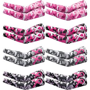 Geyoga 8 Pair Breast Cancer Awareness Sleeves Pink Ribbon Arm Sleeves Cooling Baseball Compression Arm Cover Sleeve for Women Girls (X-Large)