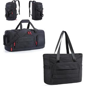 BAGSMART Gym Bag for Women & Men and Tote Bag for Women with Compartments and Yoga Mat Strap for Travel, Black