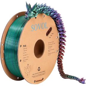 Sovol Silk PLA Filament Tri Color Co-Extrusion 1.75 مم، خيوط طابعة ثلاثية الأبعاد 1 كجم / 2.2 رطل، حرير لامع نحاس أرجواني أخضر 3 في 1 مادة PLA +/-0.03 مم