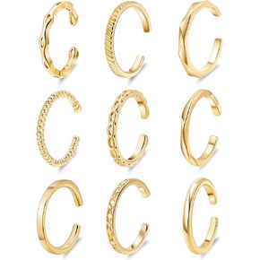 9PCS 18K Gold-plated Toe Rings for Women Girls Adjustable Open Bnad Toe Rings 1MM Thin Toe Rings Sets Summer Beach Foot Jewelry