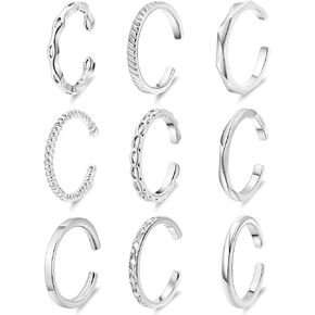 9PCS 18K Gold-plated Toe Rings for Women Girls Adjustable Open Bnad Toe Rings 1MM Thin Toe Rings Sets Summer Beach Foot Jewelry