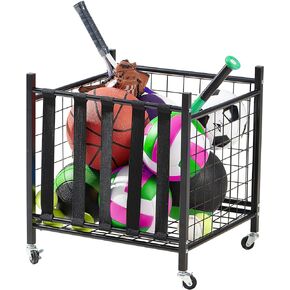 LUGO™ Rolling Steel Storage Cart with Elastic Straps and Locking Wheels, Indoor Outdoor Equipment Ball Cart Stuffed Animal Toy Storage, Holder and Organizer - Storage for Home, Garage, School, Gym