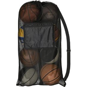 Cosmos Sports Ball Bag Mesh Equipment Bag Team Sports Drawstring Bag Large Mesh Net Bag, with Adjustable Strap & Front Pocket for Basketball, Volleyball, Soccer, Rugby, Water Sports and Beach Event