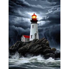 Eiflow Diamond Craft Painting Kits Lighthouse, 5D Diamond Gem Art Kits Round Full Drill Embroidery Mosaic Making DIY Gift for Home Wall Decor(30x40CM/11.8x115.7in)