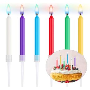 Phinus 18pcs Colorful Flame Birthday Candles, 2.2in Colorful Birthday Candles for Cake, Birthday Candles Colorful Candles Holders Included