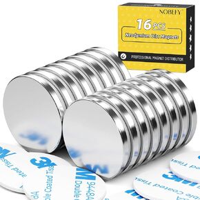 16 Pack Strong Neodymium Disc Magnets, Powerful Rare Earth Magnets with Double-Sided Adhesive, Fridge, DIY, Office, 1.26 D x 1/12''H