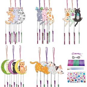 CHGCRAFT 15Set Cat Painting Wooden Wind Chime Cat Shape Wind Chime Kit Wooden Arts and Crafts for DIY Paint Art Activity for Party Decoration Birthday Gifts in Saudi Arabia