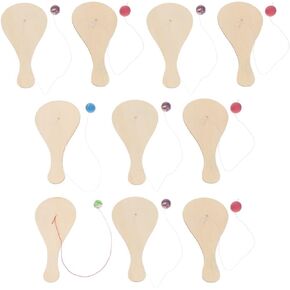 Sewroro 4pcs Wooden Paddle Balls with String Toys Unfinished Wood Paddle Ball Rackets Wooden Painting Paddle for Christmas Stocking Stuffer Goodie Bag Fillers Activity Toys Style A