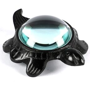 Antique Black Turtle Figurines with 10X Magnifying Glass Paperweight for Home and Office Table Centerpiece Decor - Gift for Mom Turtle Animal Figurine Collection Home Decor Paperweight in Saudi Arabia