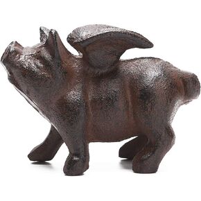 Cast Iron Flying Pig Statue Paperweight Garden Home Office Desk Decor Collection Animal Figurine PTWQ008