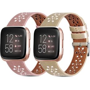 2 حزمة من الأربطة الجلدية المصنوعة من الدانتيل المتوافقة مع سوار Fitbit Versa 2 وأساور المعصم Versa Lite، سوار بديل من الجلد الكلاسيكي Versa SE قابل للتنفس، رياضي مجوف للخارج للنساء/الرجال in Kuwait