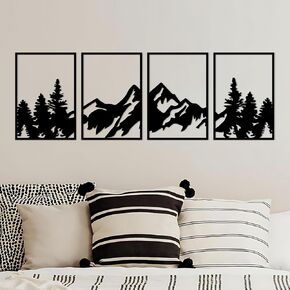 ESTART 4 Pcs Metal Mountain Wall Art, Large Mountains Wall Decor, Mountain Forest Decorative Painting Suitable For Living Room Bedroom Office Indoor And Outdoor (Mountains Rivers Large)