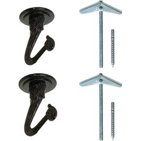Rocky Mountain Goods Ceiling Swag Hook 2 Pack with Mounting Hardware - 1 1/2" Heavy Duty Swag Hooks for Hanging Planter, Ceiling or Extender Chains - Easy Install with Screws/Brackets (Black)
