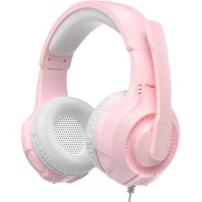Headphones with Microphone Surround Sound Active Noise Canceling Pink Wired Gaming Headphones - 3.5mm Audio Jack Stereo Headset for PC, PS4, PS5, Switch, Xbox One, Pink (Game/Work/School)