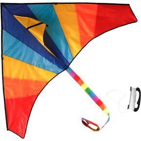 Delta Kite for Kids & Adults, Rainbow Splicing Kites,Easy to Fly Kite,Beginner Kite Beach Kite for Outdoors Game with Line and Handle