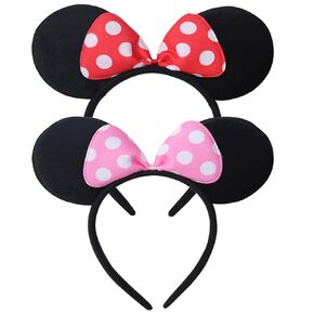 2 Pcs Mouse Ears Solid Black Mouse Headband for Girls Women Adult Mouse Themed Birthday Party Supplies and Costume Cosplay Decoration