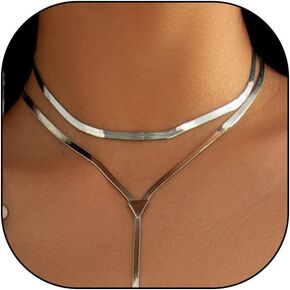 Layered Y Shape Choker Necklace for Women Teen Girls,Adjustable Long Tassel Triangle Chain Pendant Statement Necklace Bar Trendy Jewelry Accessories