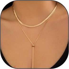 Layered Y Shape Choker Necklace for Women Teen Girls,Adjustable Long Tassel Triangle Chain Pendant Statement Necklace Bar Trendy Jewelry Accessories