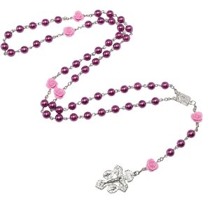 Catholic Purple Pearl Beads Rosary Necklace for Women,Rosaries Catholic Pardon Crucifix La Cruz Del Perdon Catolica,Crucifijo Del Perdon Rosarios Catolicos Para Mujer,Baptism Rosary Gift for Girls