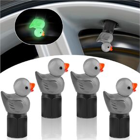 4PCS Auto Tire Valve Stem Caps,Glow in The Dark Cute Duck Valve Caps for Car Tires,Universal Car Tire Air Caps Replacement Car Decorations for Most Trucks Motorcycles Bicycles (Black)