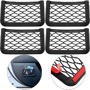 4 Pieces Car Net Pocket Car Storage Back Net Stick on Car Net Pocket Mesh Car Organizer Universal Car String Bag Car Seat Side Storage for Purse Phone Holder Pocket Organizer (6 x 3.2 Inch)