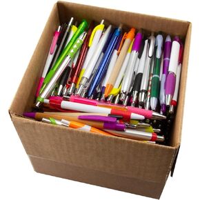 Office Supplies (5 Pound Box, Approx. 200-250 Pens) Retractable Ballpoint Pens Black Bulk Click Assorted Point Ink Pen Plastic Metal Lot