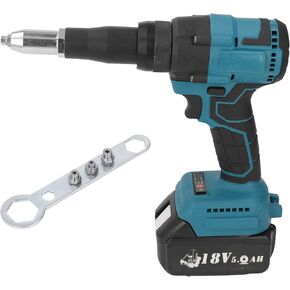 Asixxsix Cordless Rivet Gun, 18V 360W Brushless Electric Rivet Nut Gun Electric Blind Riveter Tool Kit with Wrench Portable Rivet Hand Tool for 2.4‑4.8mm Rivet, for BL1815 Battery