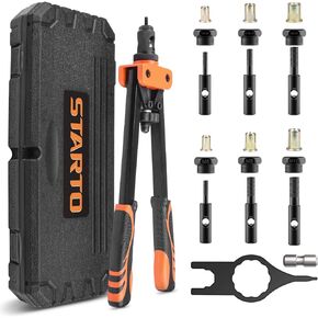 14" Rivet Nut Tool, Hand Rivet Nut Setter Kit with 6pcs Metric/SAE Interchangeable Mandrel(1/4-20, 5/16-18, 3/8-16, M6, M8, M10,) rivet installation tool with Carry Case 21 pieces rivet nuts