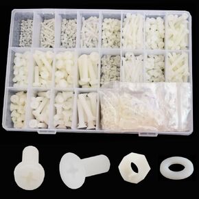 1275PCS Nylon Flat Pan Round Head Machine Screw Metric Threaded Phillips Cross Recessed Plastic Bolt Nut Washer M2 M2.5 M3 M4 M5 M6 Assortment Kit Set White