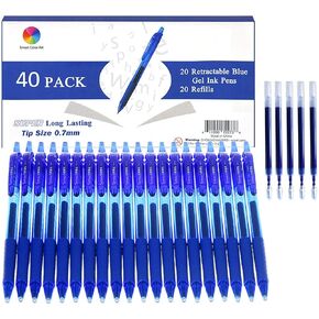 40 Pack Blue Gel Pens, Retractable Medium Point Gel Ink Pens Smooth Writing for School Office Home, Comfort Grip(20 Pens with 20 Refills)