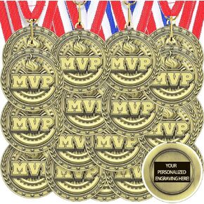36 Pcs Award Medals with Neck Ribbons DIY Metal Medals MVP Dominoes Cornhole Playing Cards Medals for Kids Sports Party Trophy Participation Winner Gift Games Prizes(MVP)
