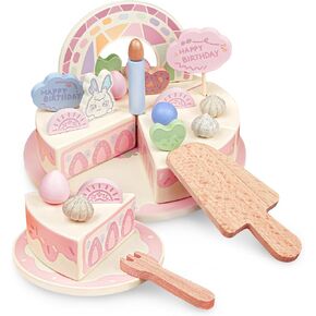 Birthday Cake Toy - Wooden Play Food Fake Birthday Cake Cutting Toys for 3 4 5 Year Old Girl Birthday Gift - Pretend Play Food with Candles&Plates,Tea Party Toys for Kids Age 3+ (28pcs)