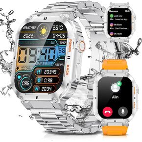 Military Smart Watches for Men(Answer/Dial Calls), 1.96'' HD Fitness Watch with Heart Rate/Blood Oxygen Monitor, AI Voice/400mAh Battery, IP67 Waterproof Rugged Outdoor Smartwatch for Android iOS…