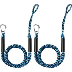 Boat Bungee Dock Lines with Clip 4 Pack Marine Rope Pontoon Boating Kayak Accessories, Blue