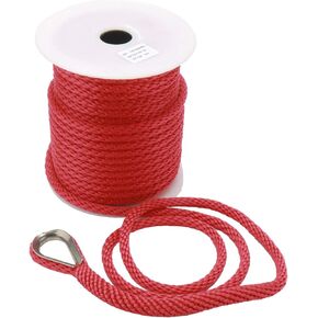 NovelBee 3/8 Inch 150Feet Premium Solid Braid MFP Anchor Line Anchor Rope with Stainless Steel Thimble (Red)