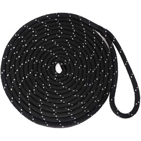 Obcursco Double Braided Nylon Reflective Dock Line Premium Anchor Line for Boat, Marine (Black, 1/2-Inch x 25-Feet)