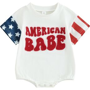 Baby Girl Boy 4th Of July Outfit Embroidery USA Shirt Onesie Fourth of July Bubble Romper Bodysuit Clothes