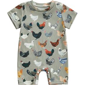 Farm Baby Boy Girl Clothes Animal Chicken/Cow Print Short Sleeve Romper Jumpsuit Newborn Country Western Outfit