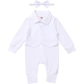 ODIZLI Newborn Infant Toddler Baby Boys' Christening One-Piece Long Sleeve Romper Jumpsuit Gentleman Bowtie Clothes