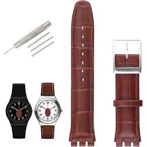Compatible for 17mm 19mm Swatch women Bamboo Grain Cow Leather Watch Band Replacement for Wirstband Strap men Bracelet watch parts