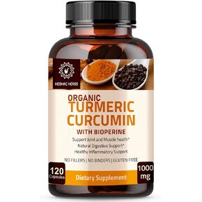 Turmeric Curcumin with Black Pepper Capsules - 1000mg (120 Capsules) Turmeric Curcumin Capsules with BioPerine Black Pepper Extract, Made with Organic Turmeric Curcumin and Black Pepper Extract