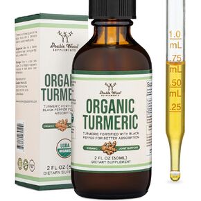 Turmeric Curcumin with Black Pepper Drops - Organic Turmeric Supplement Drops 1,180mg - 2FL OZ, 60 Servings (with Black Pepper Seed, Ginger, Rosemary, and Sage) for Joint Support by Double Wood