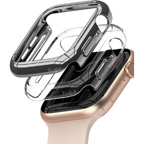 Ringke Slim [Anti-Yellowing Material / 2 Pack] Compatible with Apple Watch Series 6, 5, 4, SE (2020), SE (2022) 44mm Case for Minimalist, Solid Cover for Women, Men - Clear & Metallic Blue