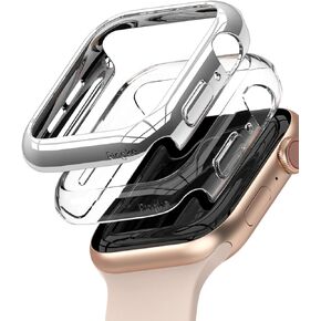 Ringke Slim [مادة مضادة للاصفرار / عبوتين] متوافق مع Apple Watch Series 6، 5، 4، SE (2020)، SE (2022) حافظة مقاس 44 مم للحد الأدنى، غطاء صلب للنساء والرجال - شفاف وأزرق معدني