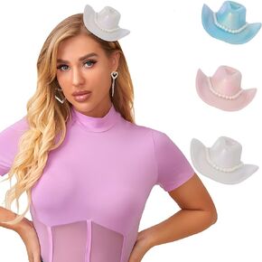 Bohend Cowboy Mini Hat Western Rhinestone Cowboy Hat Neon Women Cowgirl Hats Disco Party Cap Cosplay Costume Accessory 3PCS